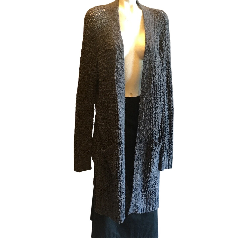 Long Gray Knit Cardigan‎ Duster Sweater Open Front Pockets Cozy